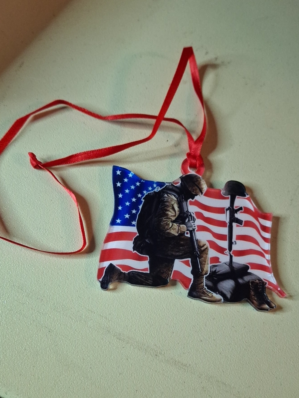 Patriotic Soldier Memorial Ornament New - Red, White & Blue